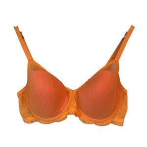Natori Orange Underwire Lace Bra with lightly molded purple cups.